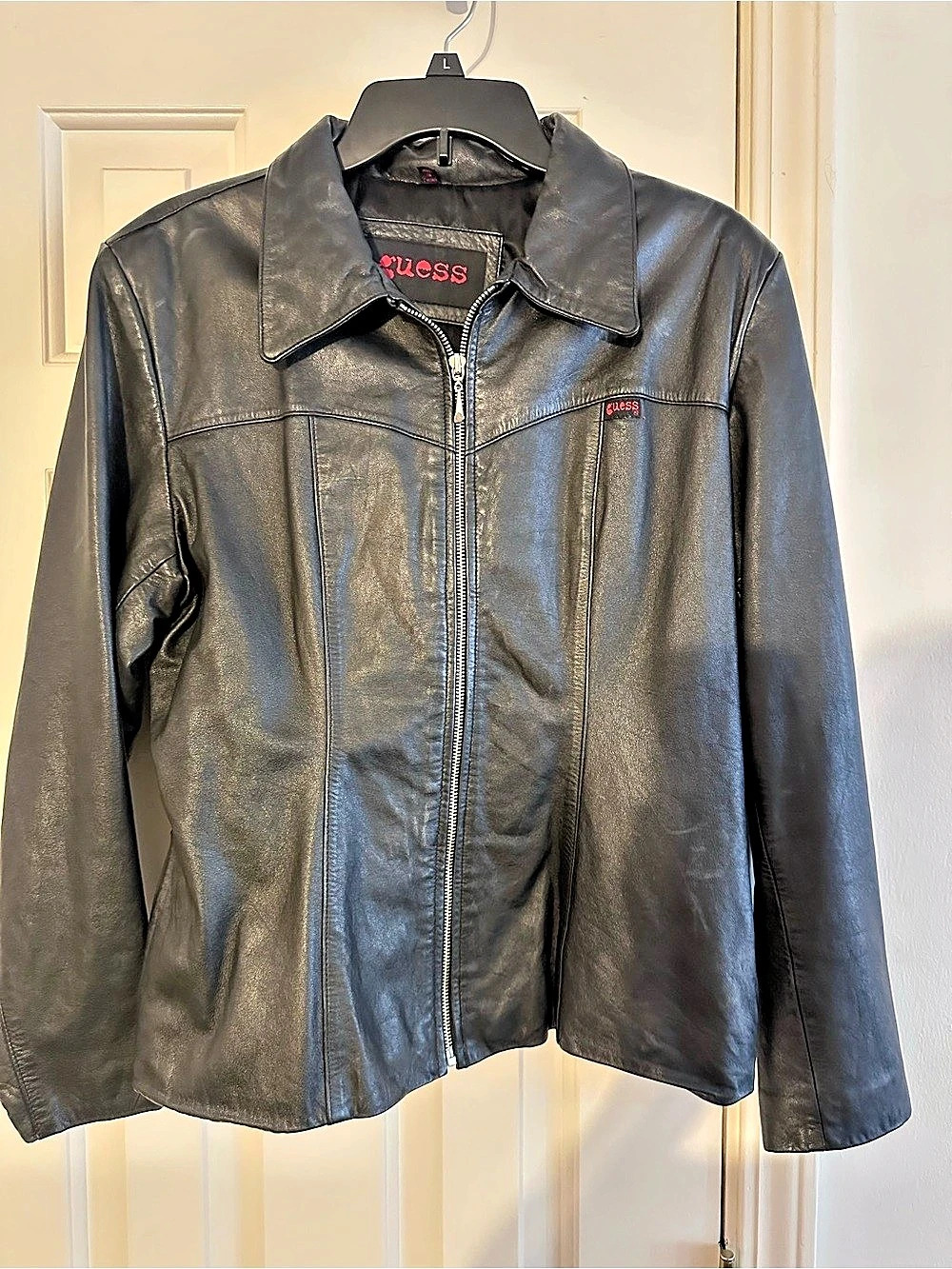 Vintage Y2K GUESS Jeans USA Genuine Leather Jacket Black Size L